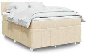 vidaXL Pat box spring cu saltea, crem, 140x200 cm, textil