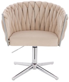 HR750CROSS Scaun Crem din Catifea cu Bază Cromata