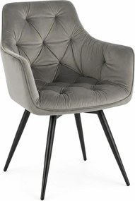 Scaun MANGO, gri/negru, stofa catifelata/metal, 57x45x83 cm