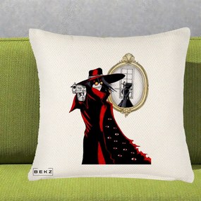 Perna Personalizata Hellsing Alucard cu Pistoale, 40x40 cm, Crem Reliefat, Husa Detasabila, Perna Inclusa, BEKZ®