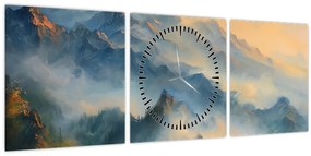 Tablou - Peisaj montan pictat (cu ceas) (90x30 cm)