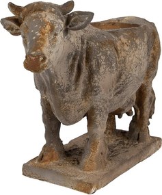 Ghiveci decorativ în formă de vacă, gri, din ceramică, stil brocante, 36x15x28 cm