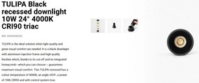 Spot LED incastrabil TULIPA Black recessed downlight 10W 24° 4000K CRI90 triac