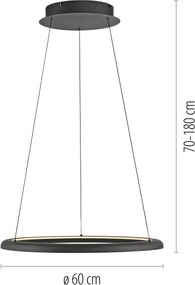 Schöner Wohnen 15570-18-LED QUILLO, lustră suspendată pe cablu LED, dimabilă, 36 W, 230 V, Ø 60 cm, negru