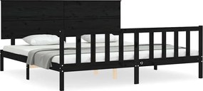 vidaXL Cadru pat cu tăblie 200x200 cm, negru, lemn masiv