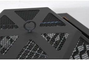 Vatră portabilă pe lemn cu grătar neagră/patină