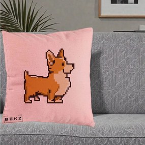 Perna Personalizata Corgi Pixel Art, 40x40 cm, Roz, Husa Detasabila, Perna Inclusa, BEKZ®