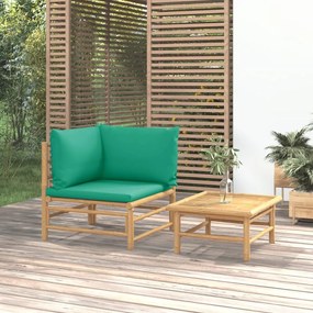 362292 vidaXL Set mobilier de grădină cu perne verzi, 2 piese, bambus