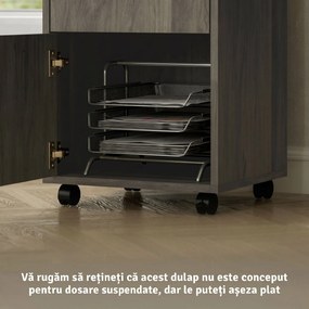 HOMCOM Dulap de Birou cu 4 Roți, Raft Deschis și 2 Sertare, Mobilier de Birou din Lemn și Metal, 40x35x60 cm, Maro | Aosom Romania