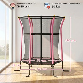 HOMCOM Trambulină Elastică pentru Copii 3-10 Ani cu Intrare cu Fermoar și Bare Căptușite, Ø163,5x190 cm, Roz | Aosom Romania