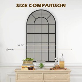 Oglindă arcuită pentru casă și birou cu suport de perete din sticlă groasă și metal, 62x2,5x110 cm, de culoare negru HOMCOM | Aosom RO