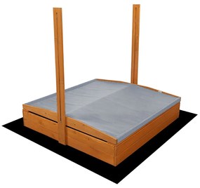 Ladă de nisip 120cm cu copertină, impregnată + agrotextil