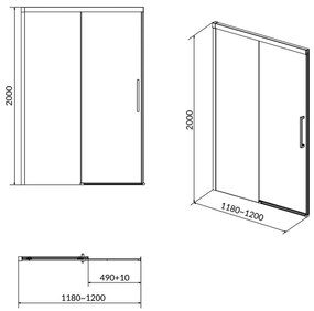 Usa sticla dus batanta 120x200 cm profil crom lucios Cersanit Crea 1200x2000 mm