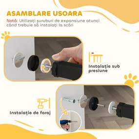 PawHut Poartă de Siguranță pentru Câini cu 2 Extensii, Lățime Reglabilă și Închidere Automată, 74x77cm, Negru | Aosom Romania