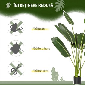 HOMCOM Bananier Artificial 160 cm cu Ghiveci și 10 Frunze Realiste, Plantă Artificială Tropicală pentru Decorațiuni Interioare și Exterioare, Verde | Aosom Romania