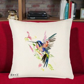 Perna Decorativa Colibri Acuarela, 40x40 cm, Crem Reliefat, Husa Detasabila, Perna Inclusa, BEKZ®