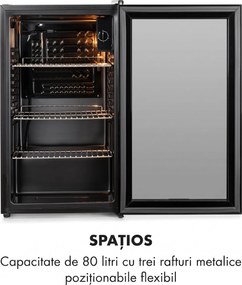 Klarstein Beersafe XXL Onyx, frigider, E, 3 grătare metalice, ușă din sticlă, onyx