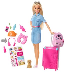 Papusa Barbie cu valiza roz si animalut de companie- JPB-19