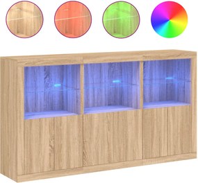 vidaXL Servantă cu lumini LED, stejar sonoma, 181,5x37x100 cm