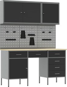 vidaXL Dulap de lucru cu sertar 8 pcs Negru Lemn ingineresc și oțel