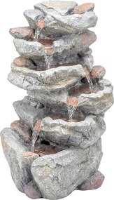 Outsunny Fântână de exterior cu design de rocă în 6 niveluri, cascadă de apă cu lumini LED, debit reglabil, gri | Aosom Romania