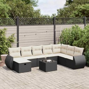 3325642 vidaXL Set mobilier de grădină cu perne, 9 piese, negru, poliratan