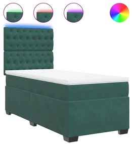 3293095 vidaXL Pat box spring cu saltea, verde închis, 90x190 cm, catifea