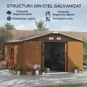 Outsunny Magazie de Unelte, Căsuță din Oțel Galvanizat, Șopron de Grădină pentru Organizare și Depozitare, 3.4x3.86x2 m, Galben | Aosom Romania