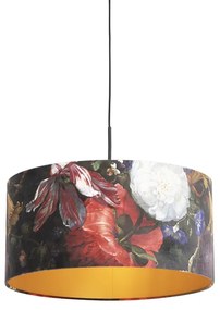 Lampă suspendată cu abajur din catifea cu flori aurii 50 cm - Combi