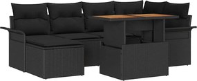 vidaXL Set de canapele pentru grădină cu pernă 7 pcs Negru poliratan