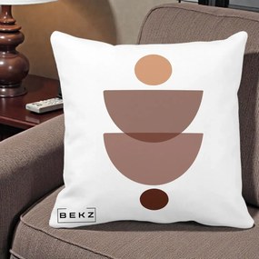 Perna Decorativa Geometric Boho Semicercuri Brun, 40x40 cm, Alba Mata, Husa Detasabila, Perna Inclusa, BEKZ®