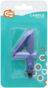 Numere Diamond Metallic Lumânare albastră numărul 4, lumânare de tort