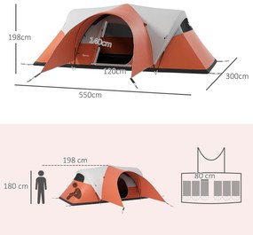 Outsunny Cort de Camping cu Verandă, Impermeabil, pentru 5-6 Persoane, Cort cu Geantă de Transport, 550x300x198 cm, Portocaliu | Aosom Romania