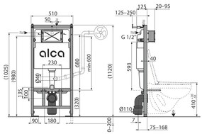 Rezervor WC incastrat, Alcadrain, Sadromodul, Ecology, pentru instalari uscate in gips-carton