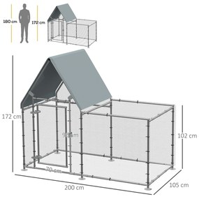 Gard pentru Gaini PawHut cu Panza de Protectie din Tesatura Oxford, Cotet pentru Pui si Iepuri din Otel Galvanizat 2x1,05x1,72 m, Argintiu