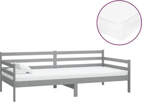 vidaXL Pat de zi cu saltea, gri, 90x200 cm, lemn masiv de pin