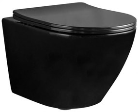 Rea Carlo Mini set vas+capac soft close agăţat fără guler negru REA-C8936
