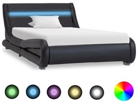 285726 vidaXL Cadru de pat cu LED, negru, 90 x 200 cm, piele ecologică