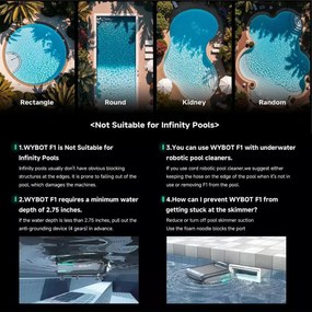 Skimer pentru curatarea suprafetei apei din piscine Wybot F1, Alimentare solara / DC, Pana la 8 ore, 7 l, Aplicatie mobila, Negru