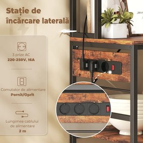 HOMCOM Raft de Bucătărie cu Prize și Rafturi Reglabile, Raft pentru Cuptor cu Microunde cu 5 Niveluri, Panou cu Grilaj și 10 Cârlige, Mobilier Vintage Structură din Oțel, 80x40x170 cm, Maro Rustic | Aosom Romania
