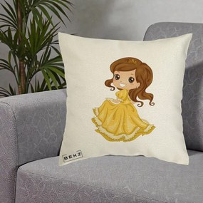 Perna Decorativa Printesa Bella Rochie Aurie, 40x40 cm, Ecru, Husa Detasabila, Perna Inclusa, BEKZ®