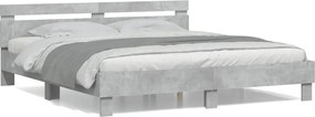 vidaXL Cadru de pat cu tăblie gri beton 180x200 cm lemn prelucrat