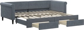 vidaXL Pat de zi cu extensie și sertare gri închis 90x200 cm catifea