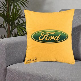 Perna Personalizata cu emblema Ford, 40x40 cm, Galben, Husa Detasabila, Perna Inclusa, BEKZ®