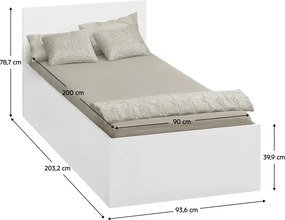 Pat cu somieră metalic şi spaţiu de depozitare, 90x200, alb, DOLI