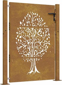 vidaXL Poartă de grădină 100x150 cm, oțel corten, design copac