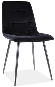 Scaun de sufragerie din catifea neagra MILA cu picioare negre