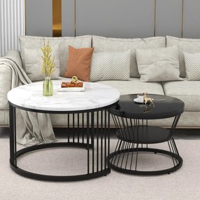 Set 2 Mese de Cafea Moderne cu Îmbinare, Negru+Alb | Aosom Romania