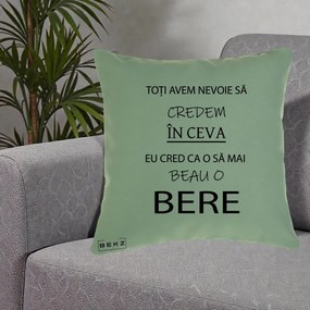 Perna Decorativa Eu Cred ca mai Beau o Bere, 40x40 cm, Verde, Husa Detasabila, Perna Inclusa, BEKZ®