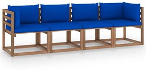 Canapea gradina din paleti, 4 locuri, cu perne, lemn pin tratat Albastru, 4 locuri, 1